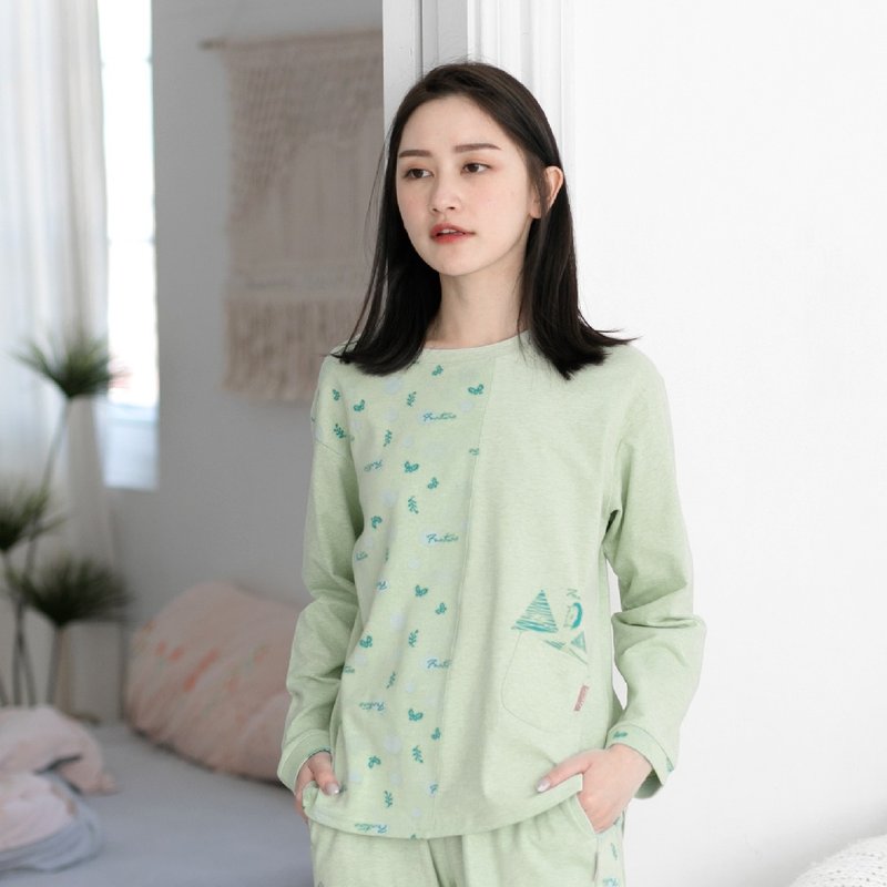 UMORFIL膠原蛋白MIT有機棉拼接居家服/居家服-拼接綠 - 睡衣/居家服 - 棉．麻 綠色