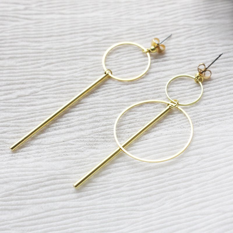 幾何 簡約雙圈黃銅長耳環 NO.2 - 耳環/耳夾 - 銅/黃銅 金色