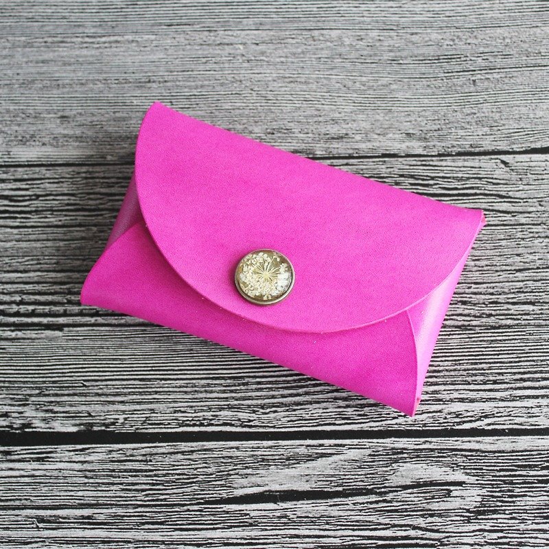 Such as Wei original rose flower handmade leather business card holder first layer of leather business card holder retro art ladies card bag purse custom lettering - กระเป๋าใส่เหรียญ - หนังแท้ สึชมพู