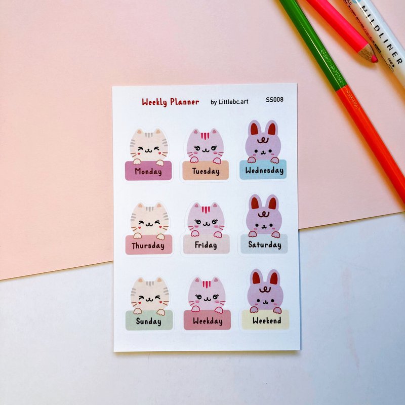 Weekly planner Sticker Sheet SS008 - สติกเกอร์ - กระดาษ ขาว