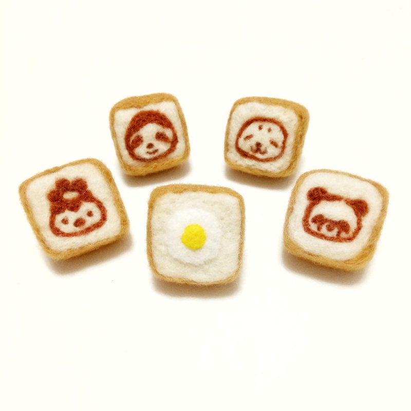 烤土司麵包 -羊毛氈 別針 - 胸針 - 羊毛 多色