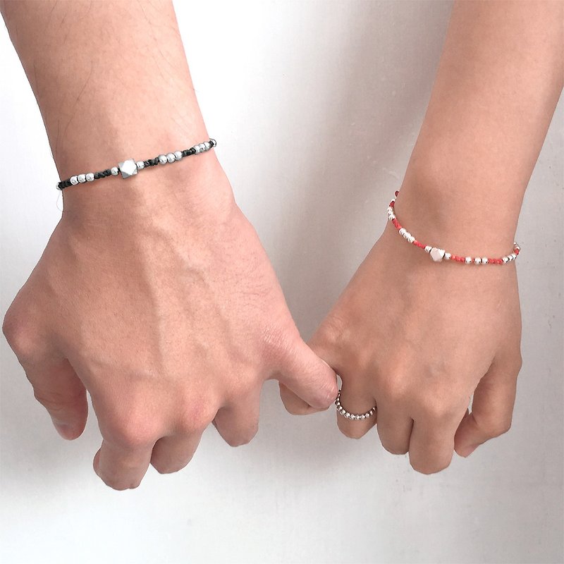 Cube Silver Bead String Knot Couples Bracelet | Couples Bracelet | Love Bracelet - Bracelets - Silver 