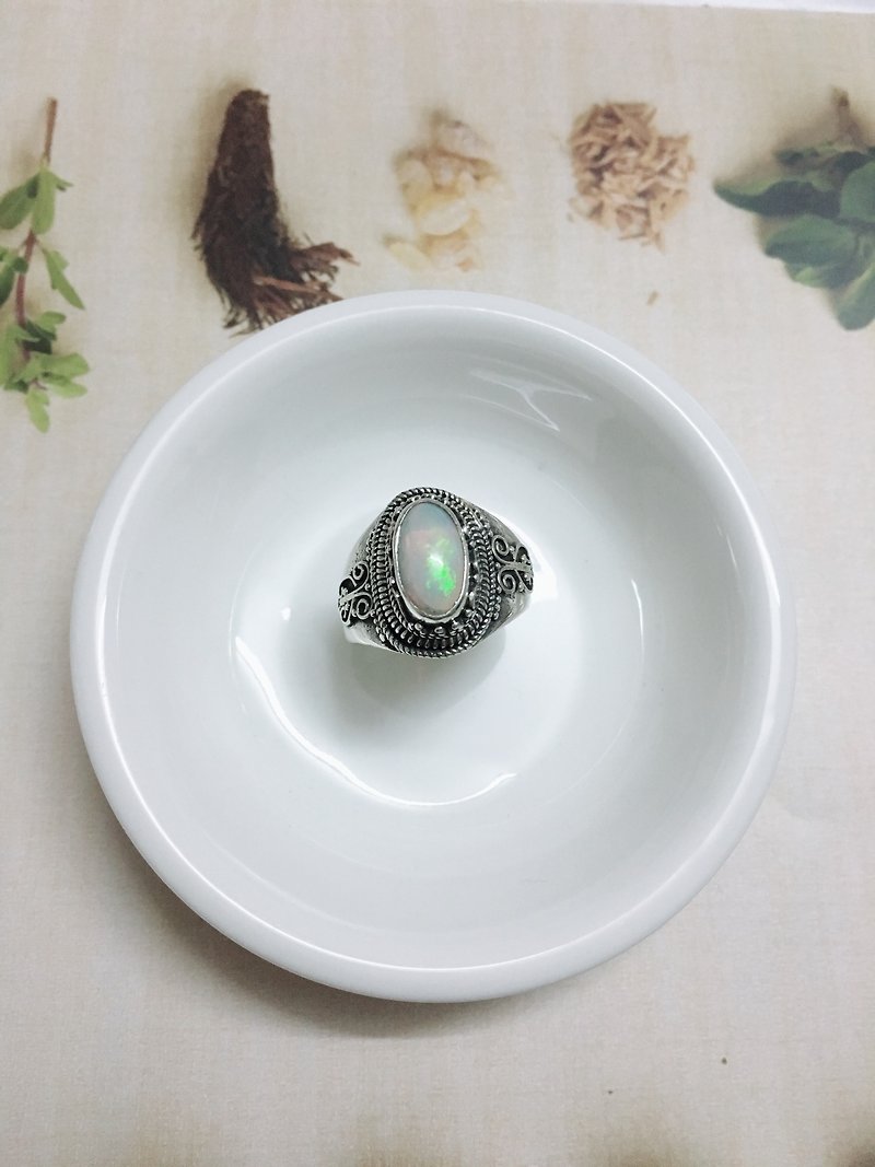 蛋白石 戒指 尼泊爾 手工製 925純銀材質 - 戒指 - 半寶石 
