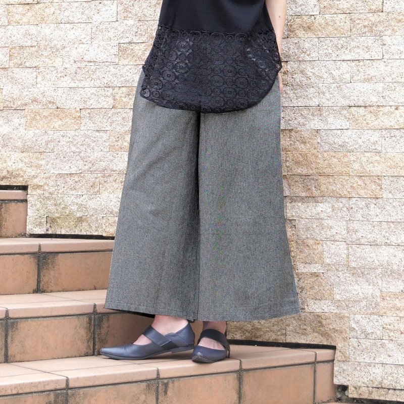 ナチュラルな佇まい・風合いと軽やかさを楽しむ1本・綿素材のストレートワイドパンツ・杢調グレー・d-pn6-2019 - 女長褲 - 棉．麻 灰色
