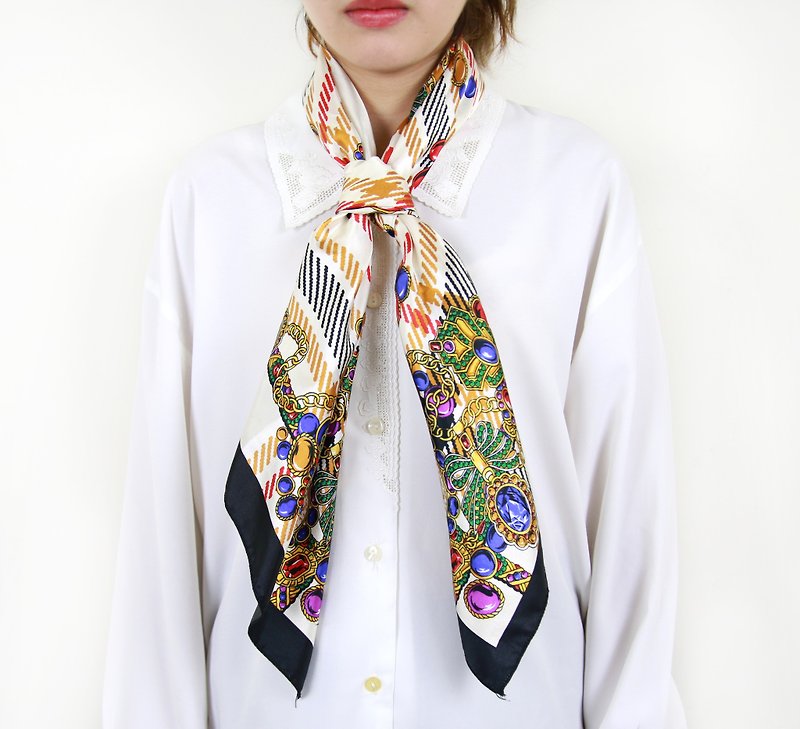 バックグリーンへ::古典カラフルなスカーフジュエリーのヴィンテージスカーフ（SC-20） - スカーフ - シルク・絹 
