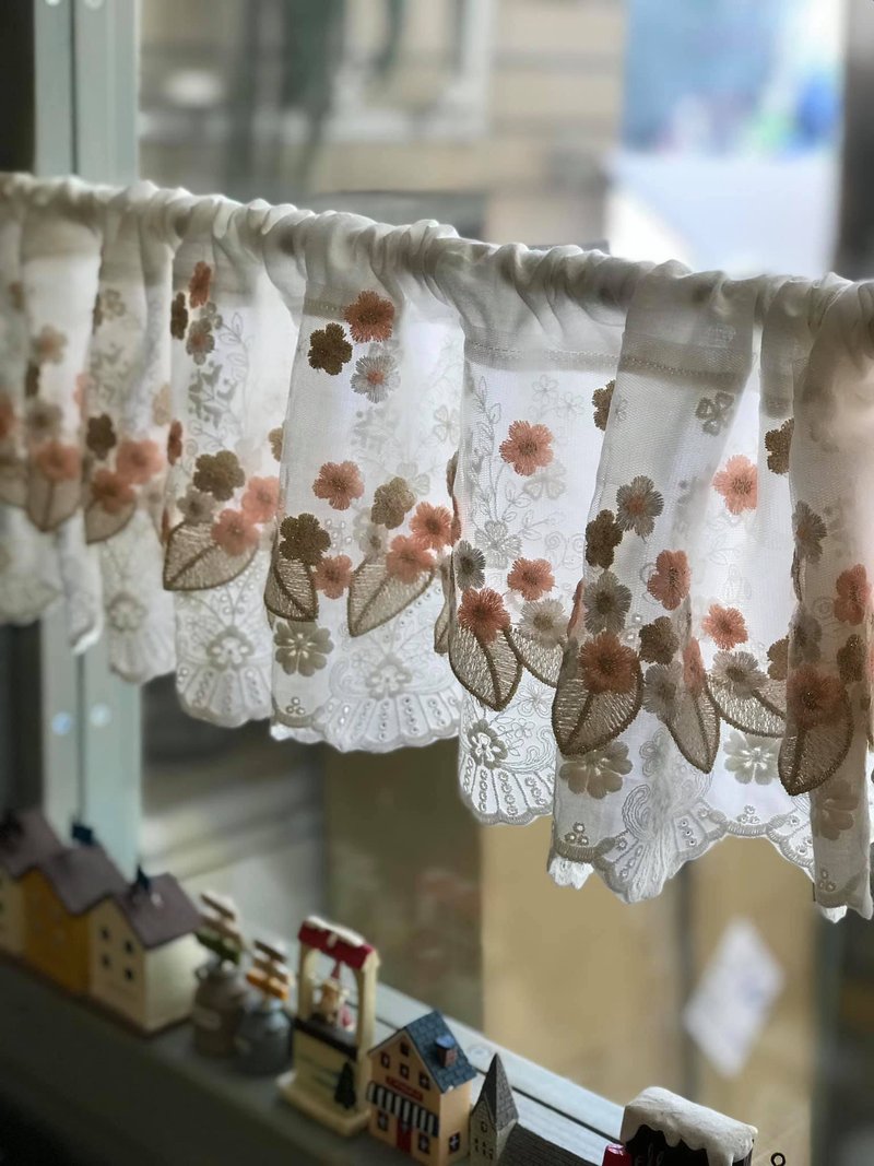 Oretta Living Groceries-Pink Flower Short Gauze Curtain - ม่านและป้ายประตู - ผ้าฝ้าย/ผ้าลินิน สึชมพู