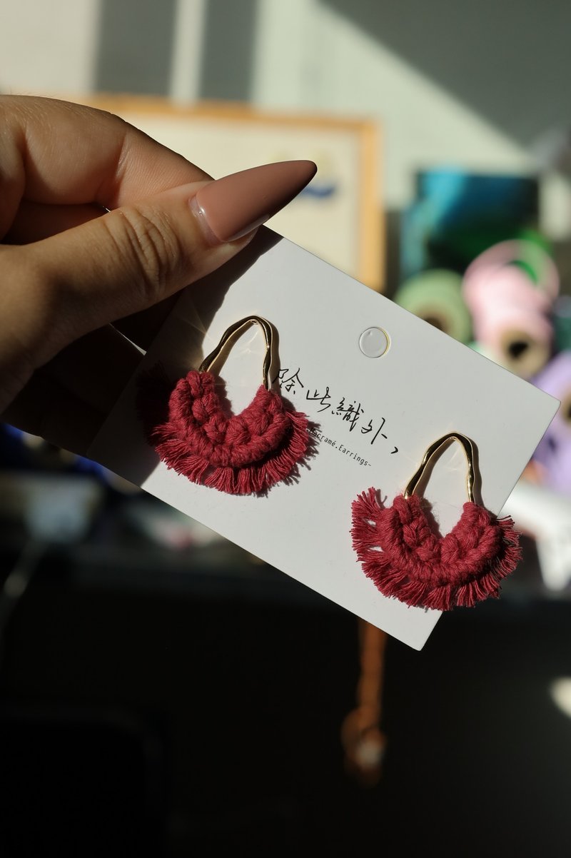 Handmade Original Woven Earrings - Earrings & Clip-ons - Cotton & Hemp Red