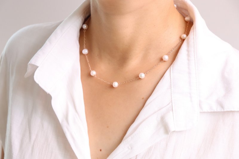 (14KGF) Simply Stunning Minimalist Freshwater Pearl Necklace Bridal Jewellery - 項鍊 - 珍珠 白色
