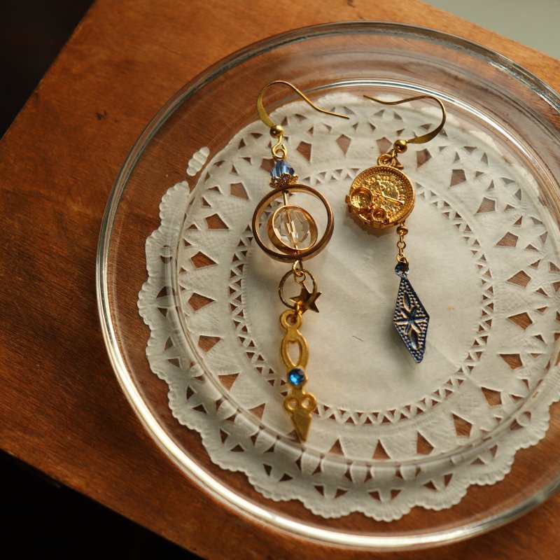 Clock Steampunk Left and Right Asymmetric Earrings/ Clip-On - Earrings & Clip-ons - Other Metals 