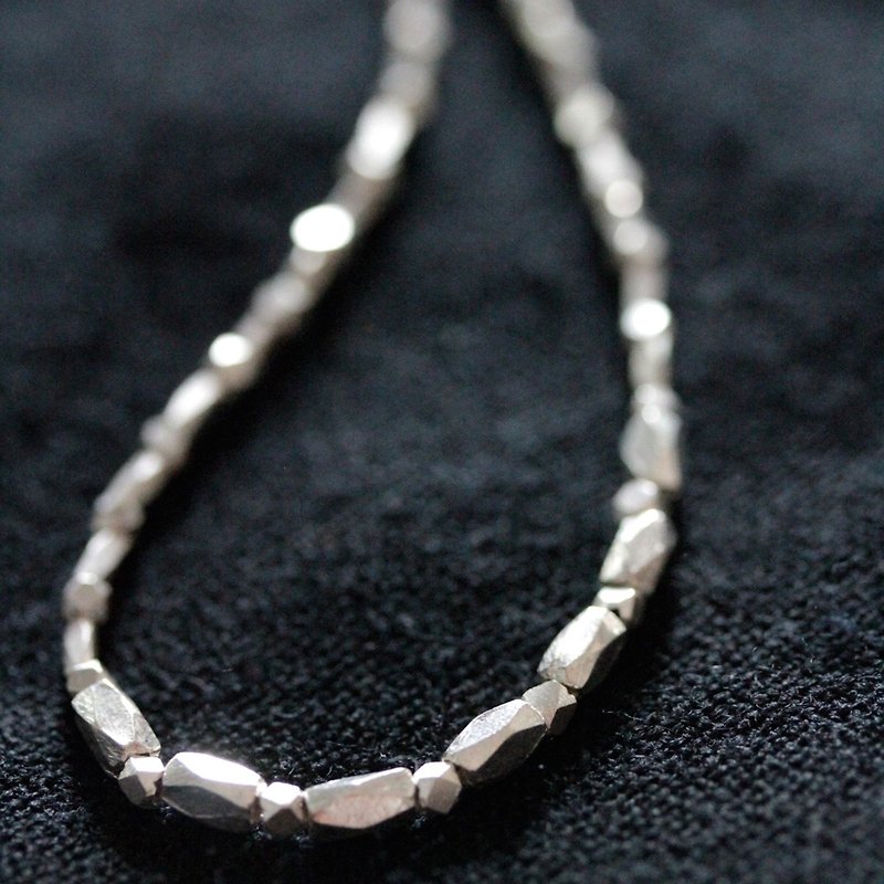 Handmade faceted diamond-shape beads necklace (N0048) - Necklaces - Silver Silver