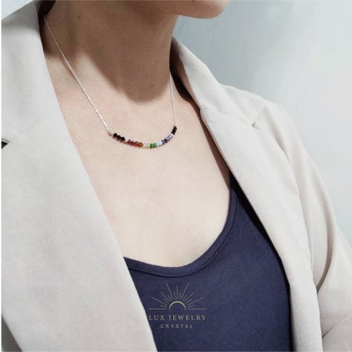 Lux Jewelry 天然石/手作輕珠寶 【平權響應】925銀 彩虹 多色天然石微笑鎖骨鍊