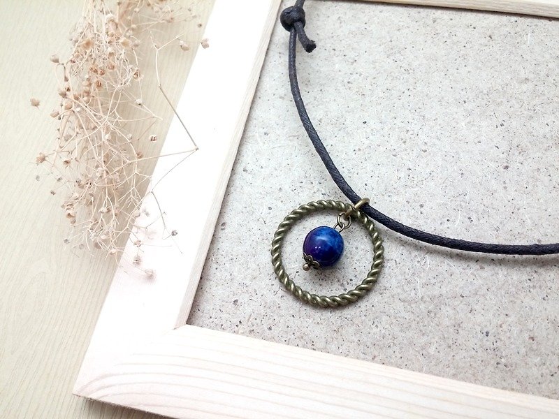 ♥ HY ♥ x necklace simple hand-made rain stones bronze ring rope wax - สร้อยคอ - โลหะ สีนำ้ตาล