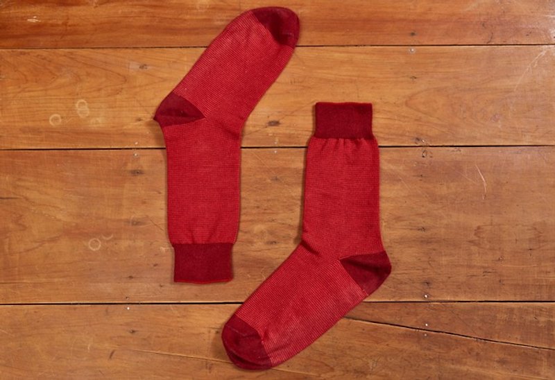 Lin Guoliang Bird's Eye Textured Gentleman's Socks Crimson Red - Dress Socks - Cotton & Hemp Red
