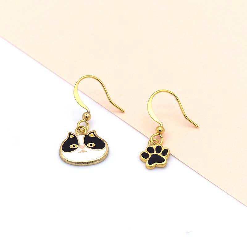 Persian fat cat | Hook drop earrings - Earrings & Clip-ons - Enamel Black