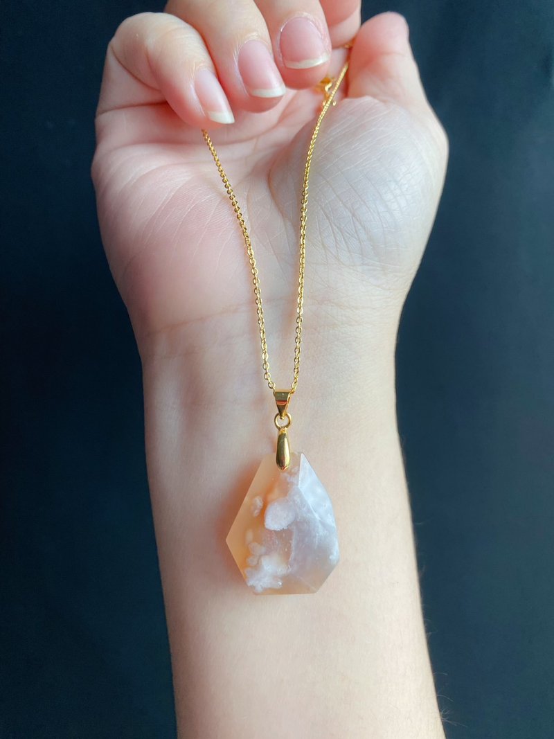 孤品 櫻花瑪瑙 超美 鑽石 水中花 項鍊 閨密 天然石 - 項鍊 - 水晶 橘色