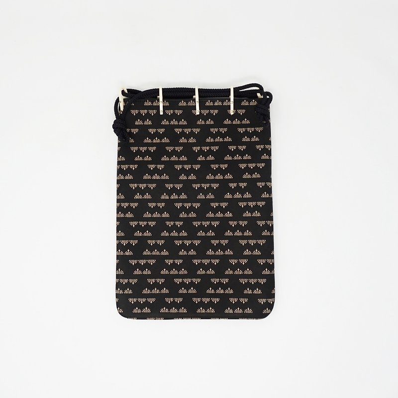 Gokiri bag, Inden, iris pattern, black background x white lacquer - Handbags & Totes - Genuine Leather Black