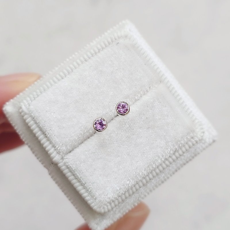 Natural Petite Lilac Purple Sapphire 18K Solid White Gold Stud Earrings - ต่างหู - เครื่องเพชรพลอย สีม่วง