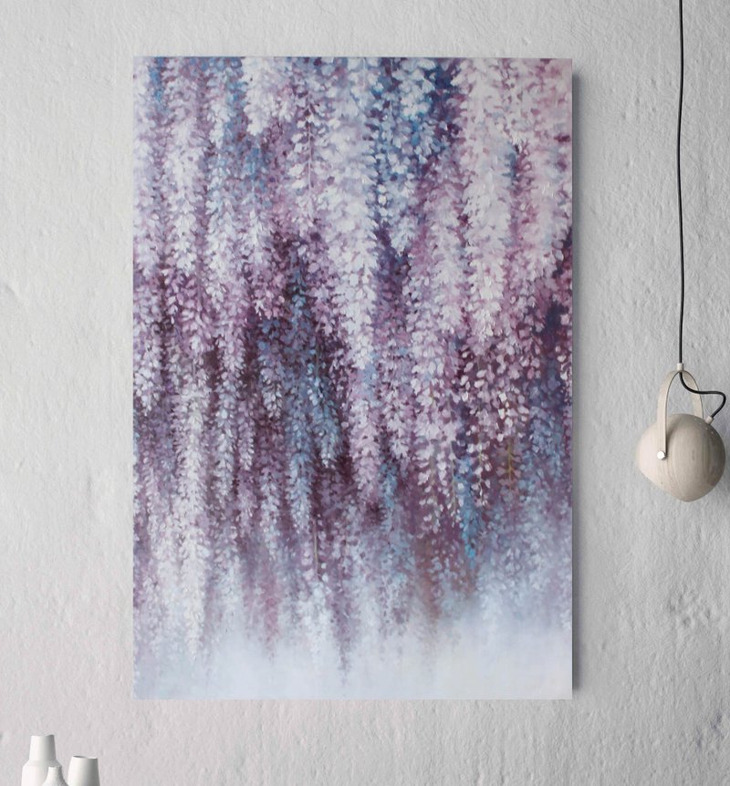 Purple Wisteria Flower Painting On Canvas Original | Purple wisteria - 壁貼/牆壁裝飾 - 棉．麻 紫色