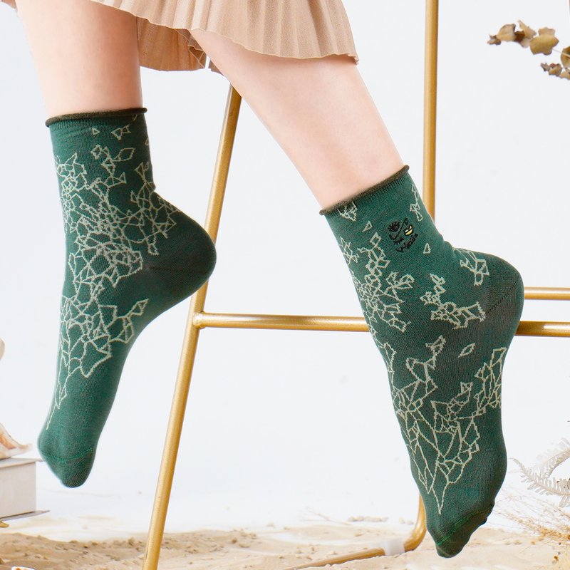 【Time Rubbing】Flying Veins-Army Green-Roll 1/2 Socks - Socks - Cotton & Hemp Green