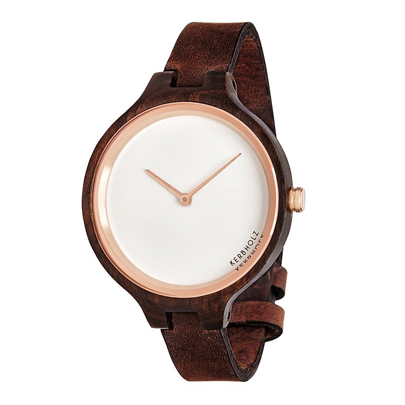 KERBHOLZ-Wood Watch-HINZE-Sandalwood - Leather Belt-Brown (Female) (38mm) - นาฬิกาผู้หญิง - ไม้ สีนำ้ตาล