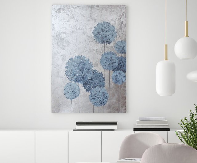 アリウムの油絵 | 青い花の絵画 |シルバーの壁アート | フラワー