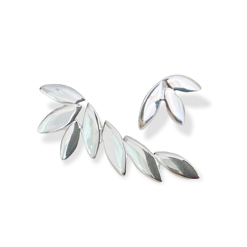 Stud Earrings Handmade Minimalist Wings / Leaf 925 Sterling Silver - 耳環/耳夾/耳骨夾 - 銀 銀色