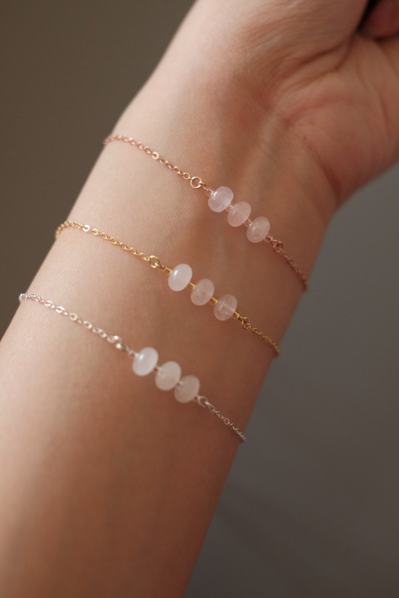 【淡雅之美】腕 天然粉晶/白玉髓 全925純銀手鍊 (金/銀/玫瑰金) - 手鍊/手鐲 - 純銀 粉紅色