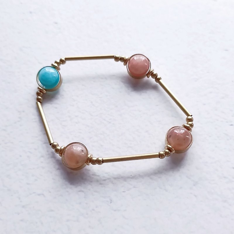 Galileo satellite / elastic bracelet / sun Stone/ Tianhe Stone - Bracelets - Copper & Brass Pink