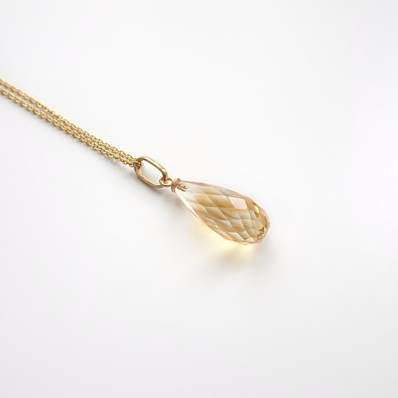 限量現貨- 天然黃水晶 長圓水滴 古董純 14K 金墜 | 14Kgf 包金鍊 - 項鍊 - 半寶石 黃色