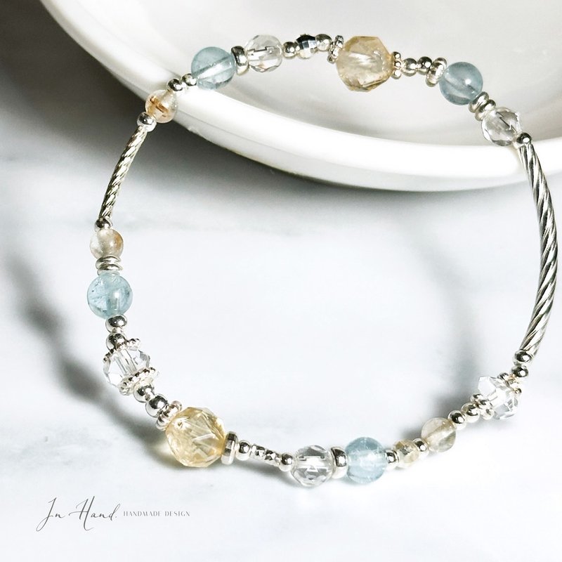 Layered Style - Cloud Sea Sunrise - Topaz, Citrine, Rutilated Quartz, Sterling Silver Bracelet - Bracelets - Crystal Yellow
