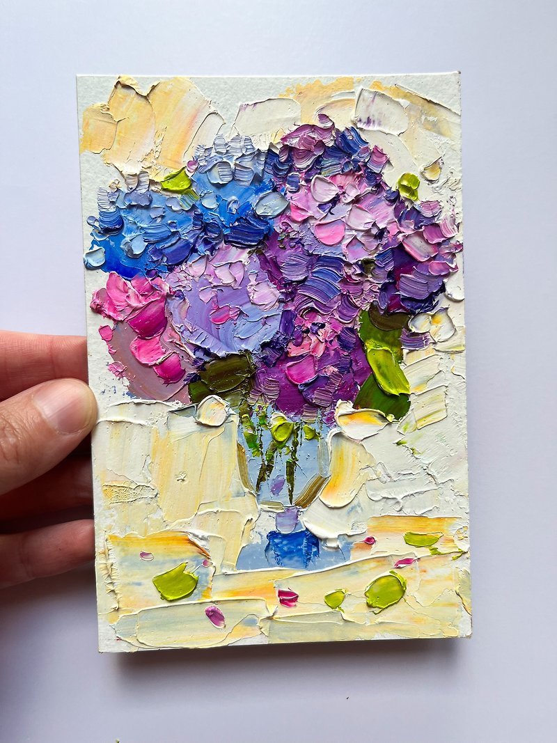 Hydrangea painting Small Original Painting Flower Art - 海報/掛畫/掛布 - 其他材質 紫色