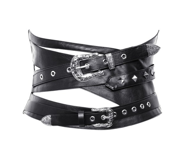 Double-row winding rivet-shaped rope waistband leather wide