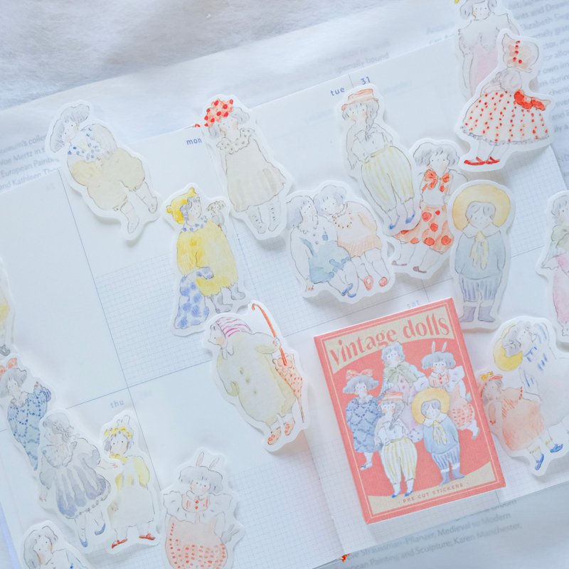 Sticker Flakes - Vintage Dolls - Matchbox 04 | Kawaii Planner Stickers Die Cut - สติกเกอร์ - กระดาษ สีเขียว