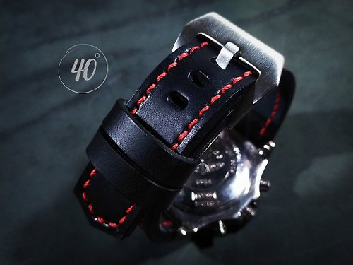 40degreeshandcraft Buttero Leather watch strap, Black Leather watch strap, Handmade watch strap