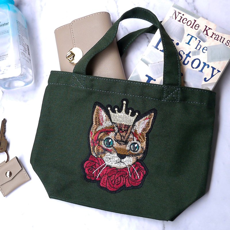 My gorgeous little helper-cat rose small canvas bag-green - Handbags & Totes - Cotton & Hemp Green