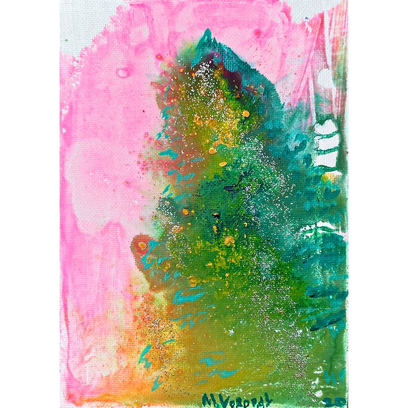 Limited Edition Abstract Painting Christmas Tree Green Pink by MargaryShopUSA - Other - Acrylic Multicolor
