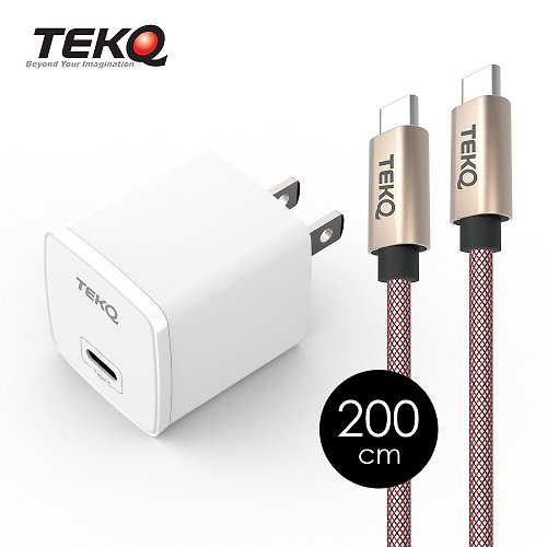 TEKQ Taiwan Design 【TEKQ】20W USB-C PD 快速充電器+TEKQ USB-C 快充傳輸線-200cm