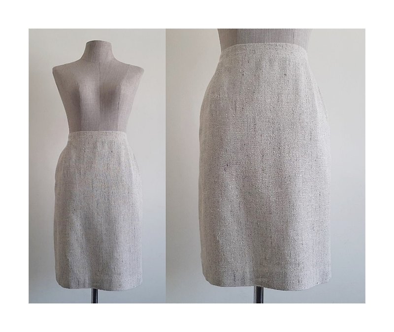 GENNY Vintage Beige Silk Pencil Skirt - 裙子/長裙 - 絲．絹 