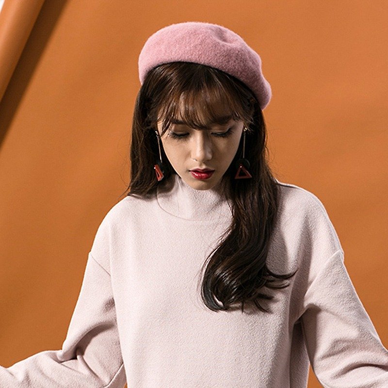 Annie Chen - beret - Hats & Caps - Wool Pink