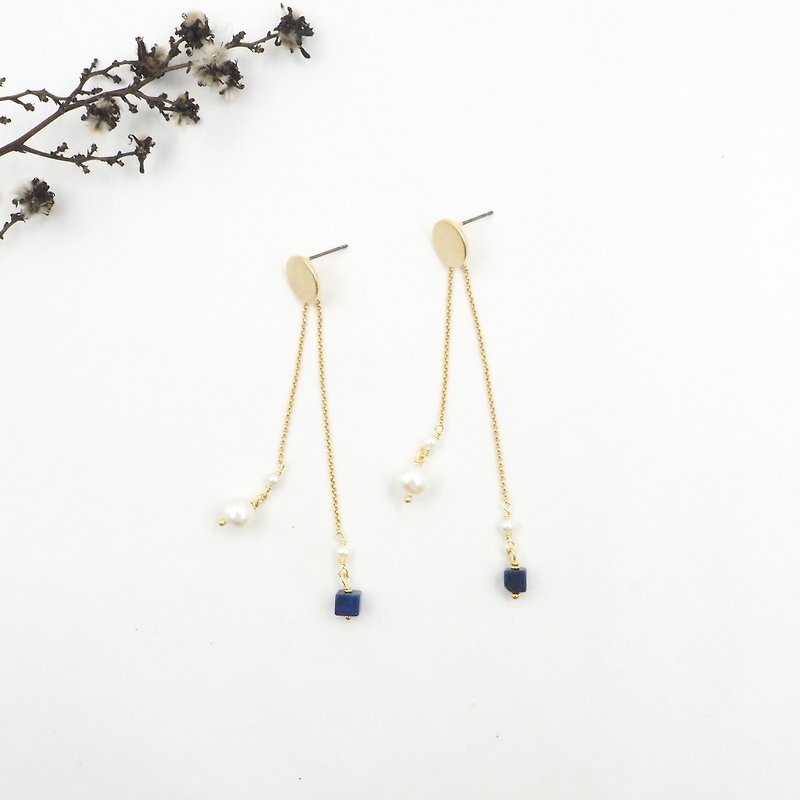 Design section. Lapis Lazuli Adjustable Long and Short Steel Earrings - ต่างหู - เครื่องเพชรพลอย 