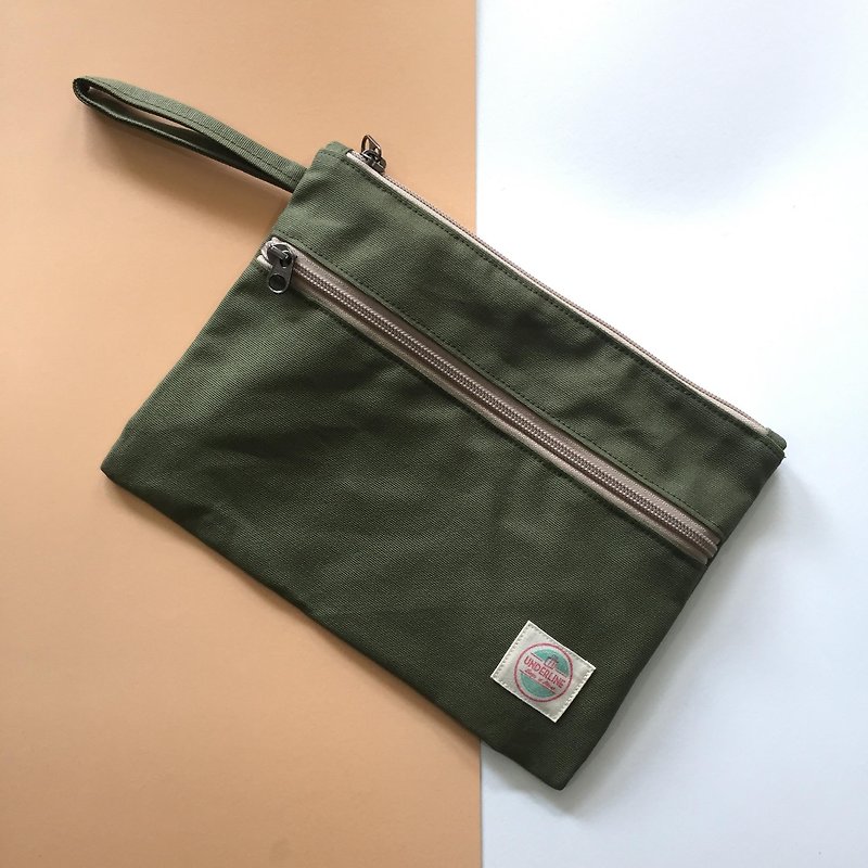 Olive Canvas Handbag HB03 / Clutch / daily use - กระเป๋าเครื่องสำอาง - ผ้าฝ้าย/ผ้าลินิน สีเขียว