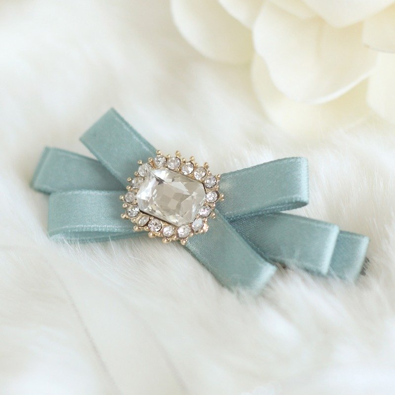 Classy Ribbon with Rhinestone Hair Clip - Hair Accessories - Other Metals Blue