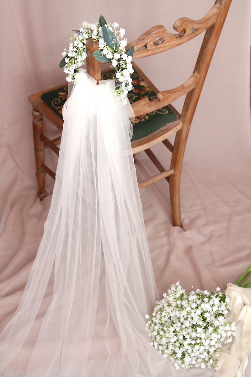 Bridal hair wreath, Floral headpiece, Wedding headpiece, Flower crown, Wreath - เครื่องประดับผม - พืช/ดอกไม้ ขาว