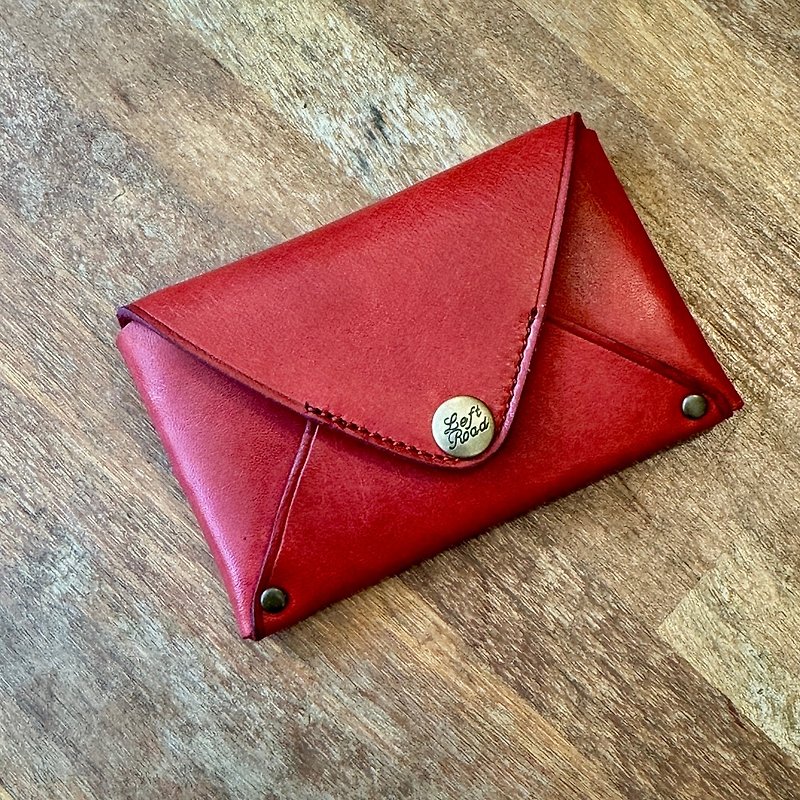 Leather button - red - กระเป๋าสตางค์ - ทองแดงทองเหลือง สีแดง