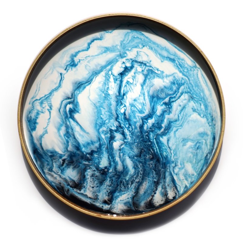 【 BlueTray 藍・月球體・原木扥盤】30cm - 小碟/醬油碟 - 木頭 藍色