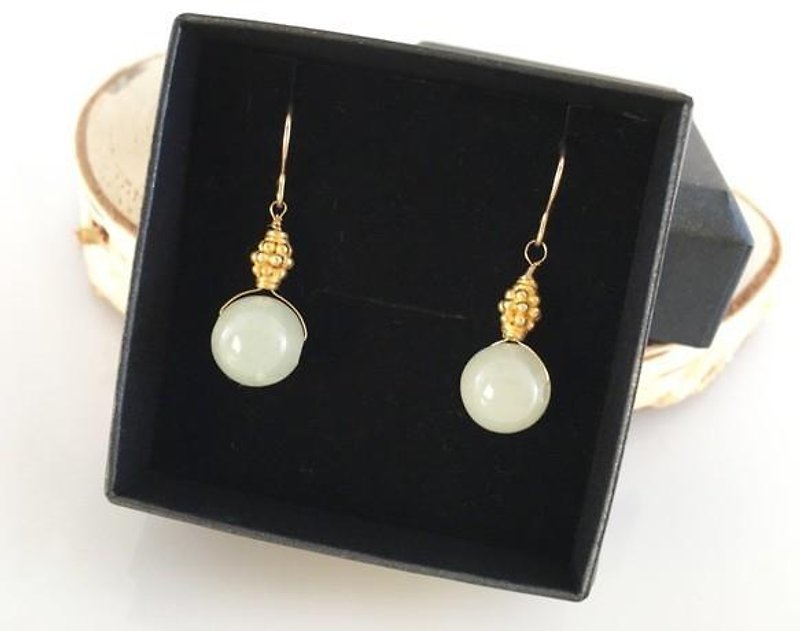 Myanmar natural jade K14GF earrings - Earrings & Clip-ons - Gemstone 