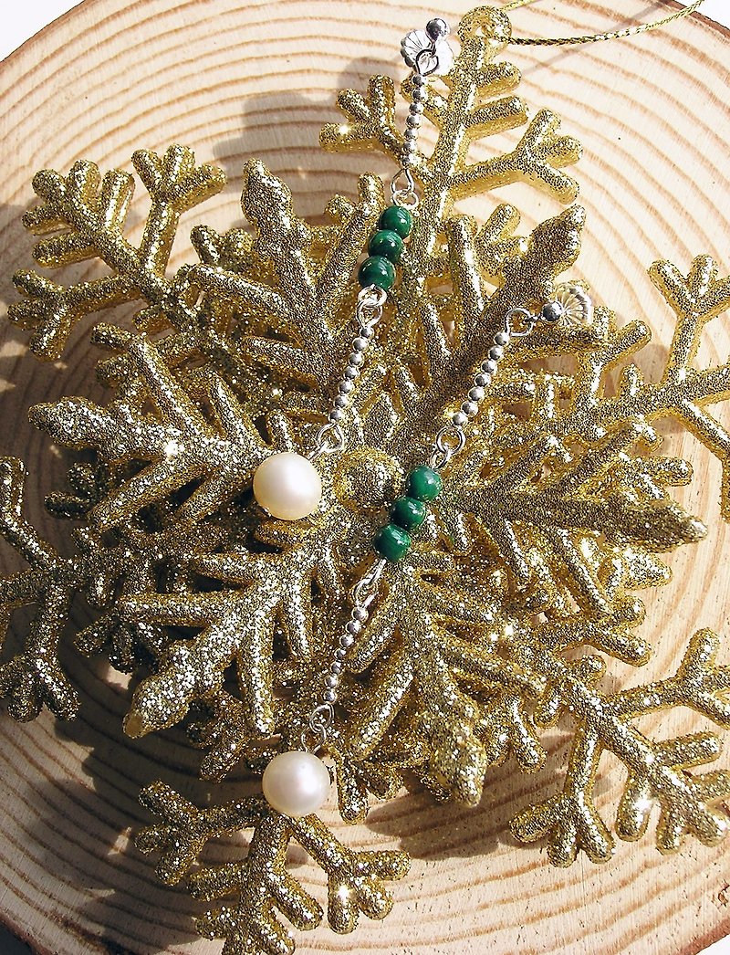 淡水真珠と孔雀の石（マラカイト）と925スターリングシルバー、自分の手作りのイヤリングをデザイン - ピアス・イヤリング - 金属 グリーン