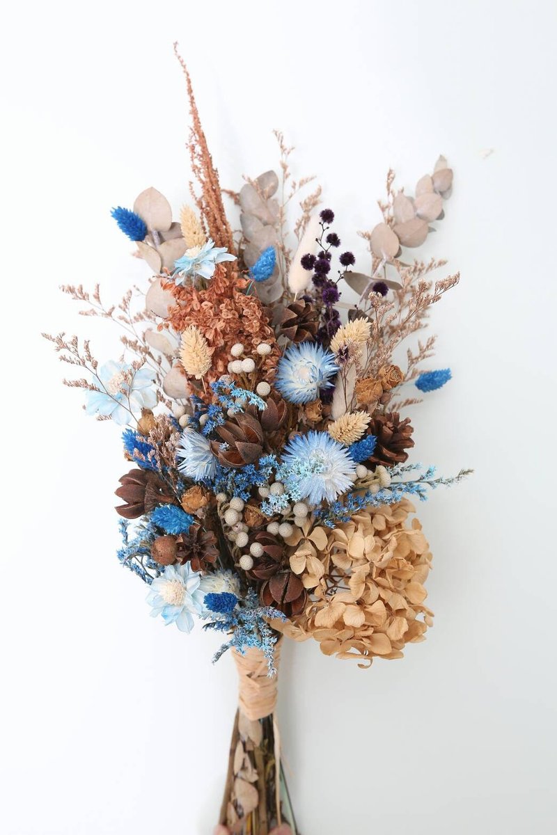 【Hydrangea Studio】 Hand-made blue fresh long dry bouquet bouquet photography style wedding - ตกแต่งต้นไม้ - พืช/ดอกไม้ 