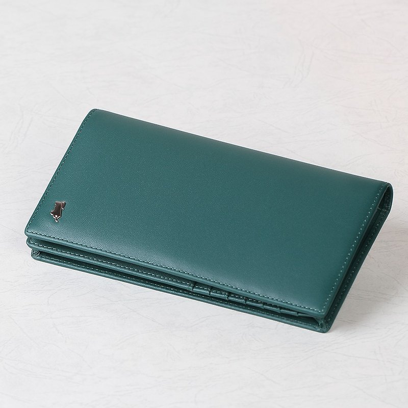 [Free upgrade gift packaging] Charming 17-card long clip-Botanical Garden Green/BF508-631-BGA - Wallets - Genuine Leather Green