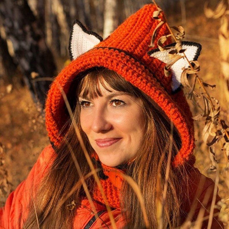 Crochet hooded cowl scarf Fox pattern pdf (electronic file, digital download) - Knitting, Embroidery, Felted Wool & Sewing - Wool Orange